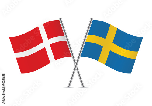 Danish and Swedish flags. Vector illustration.
