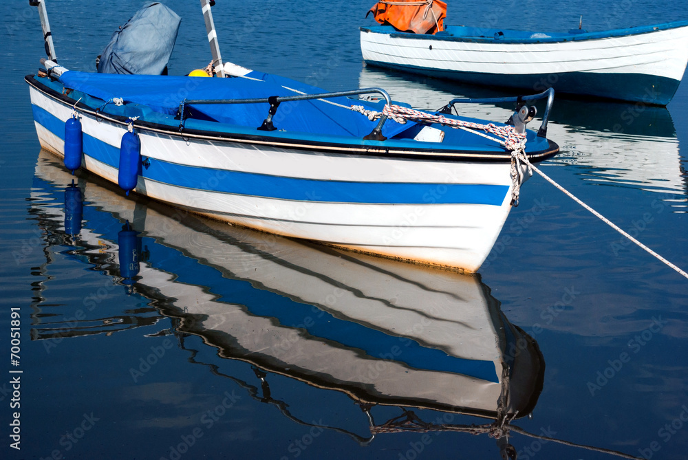 Traditional fishing boat at Halkidik peninsula  Greece - obrazy, fototapety, plakaty 