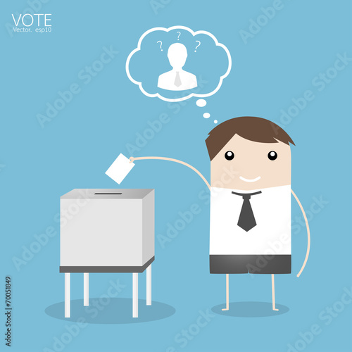 Vote, Man Voting at ballot box. Vector illustration