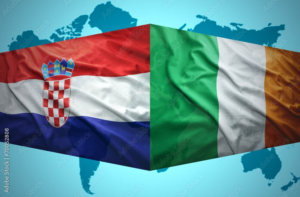 Waving Croatian and Irish flags