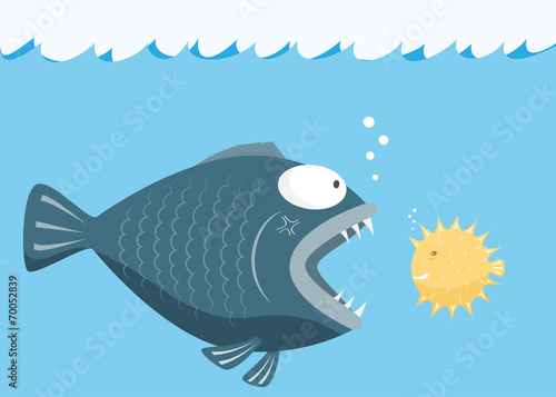 Big fish eat little fish. Fear of small fish concept. vector ill