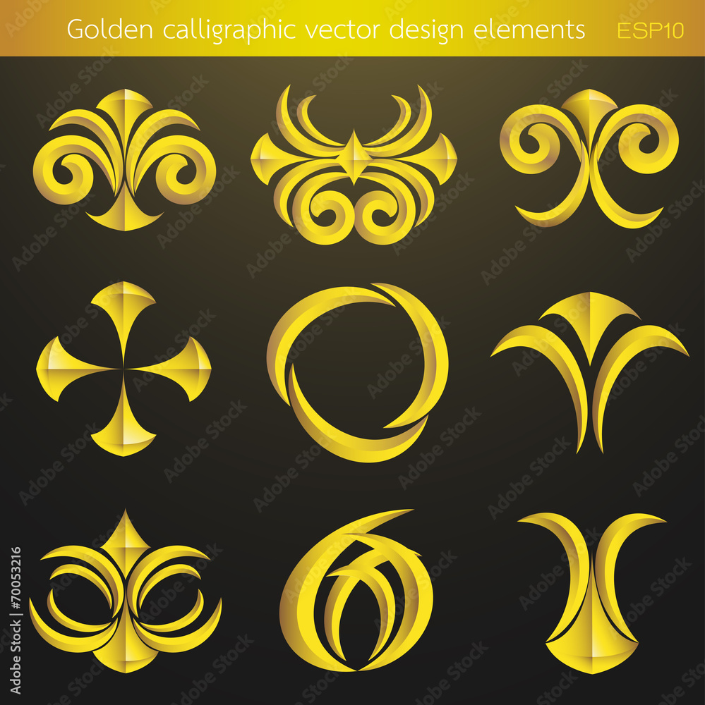 Golden calligraphic vector design elements and decoration. Vecto Golden calligraphic vector design elements and decoration. Vecto