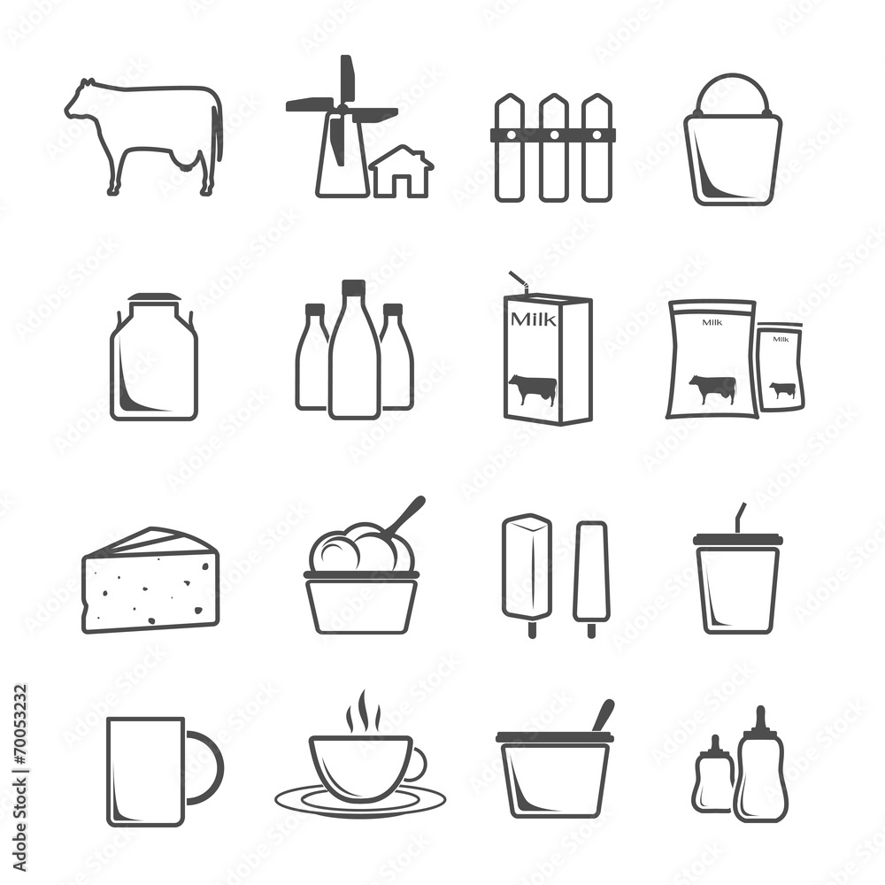 icon set milk, dairy products, production vector icon set milk, dairy products, production vector