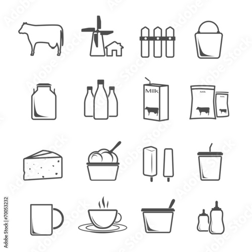 icon set milk   dairy products   production vector