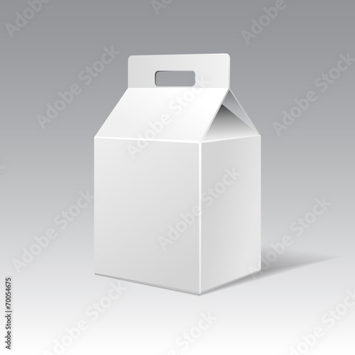 White cardboard gift rectangular box with handle