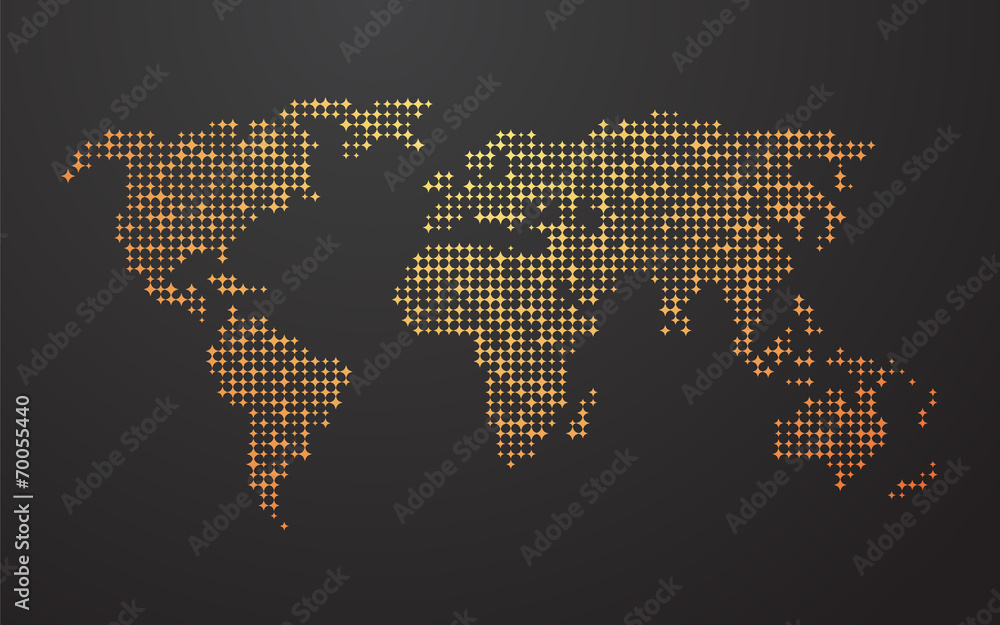 world map made ​​up of the yellow orange shapes - obrazy, fototapety, plakaty 