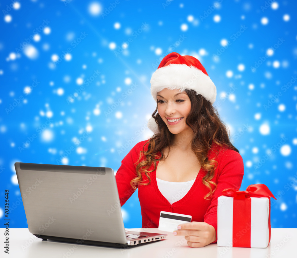 smiling woman with credit card and laptop smiling woman with credit card and laptop