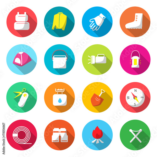 Camping Equipment Colorful Icons vector.