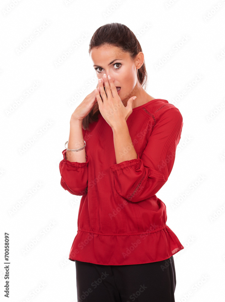 Beautiful young woman with surprised gesture Beautiful young woman with surprised gesture