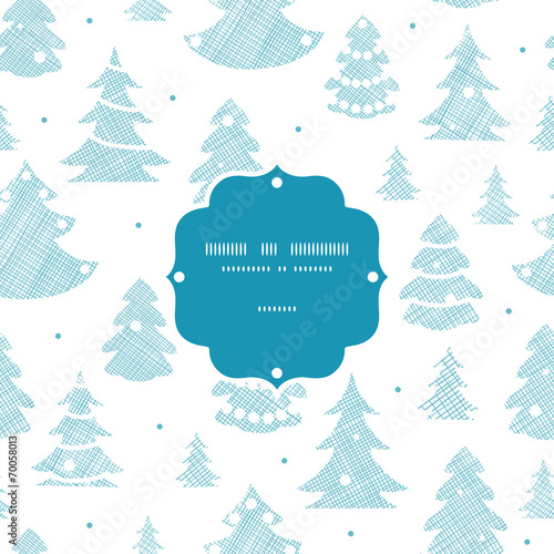 Blue decorated Christmas trees silhouettes textile frame