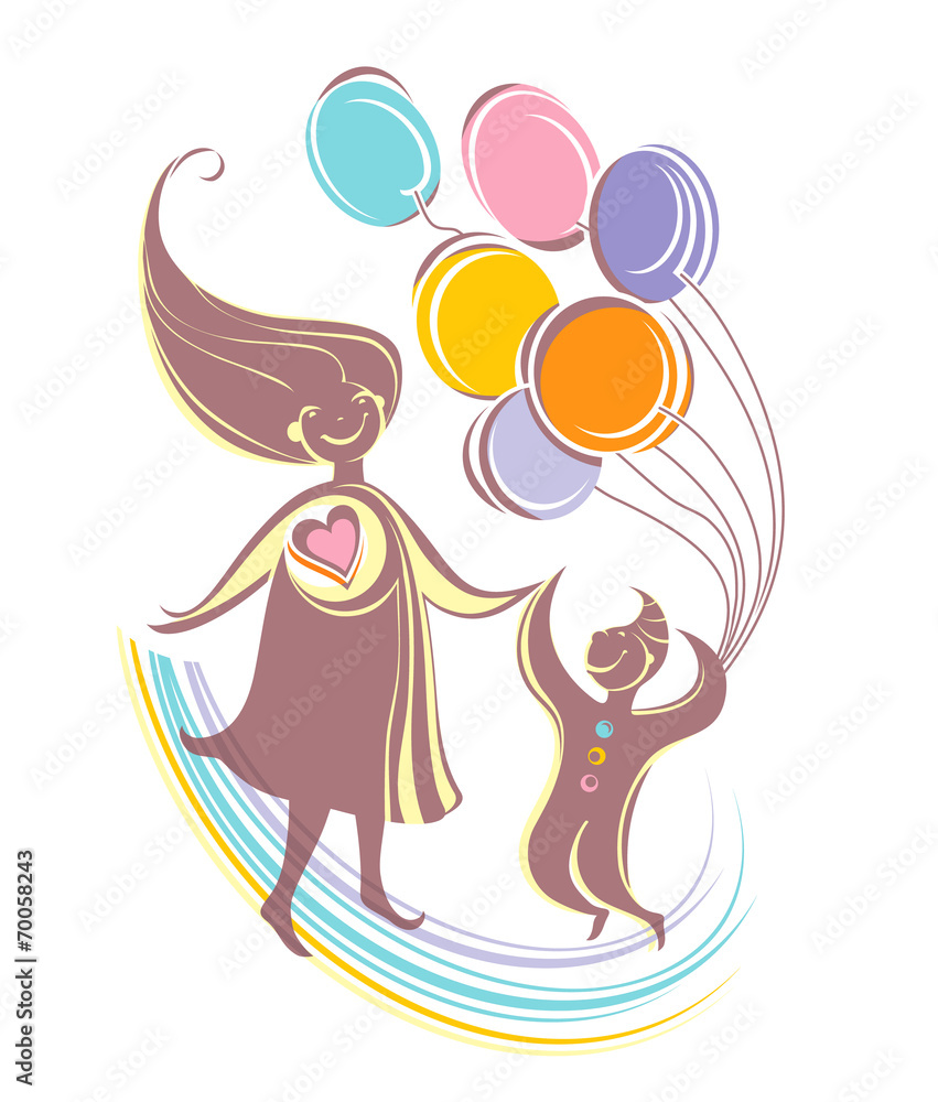 Mum with the child for a walk. Happy weekend.