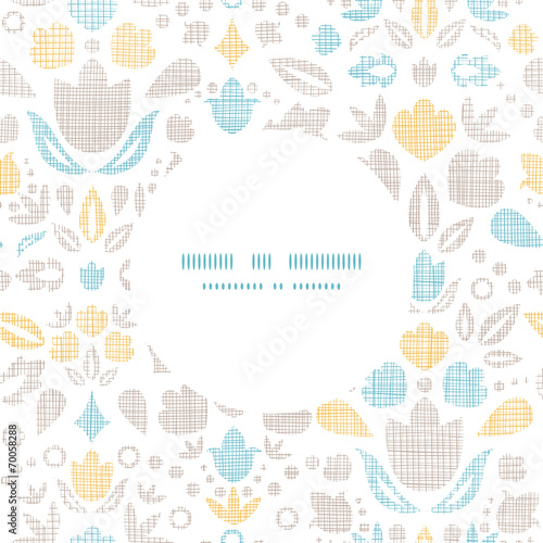 Abstract vintage ornamental tulips textile round frame seamless