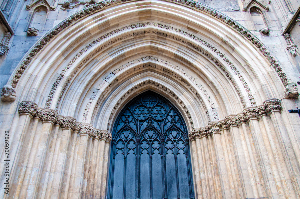 Architectual detail of York Minster in city of York, UK