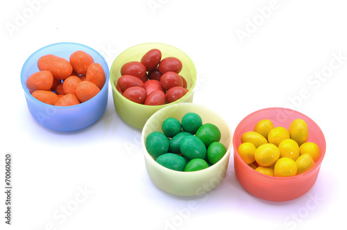 Various Color Of Chocolate Beans In Plastic Container 