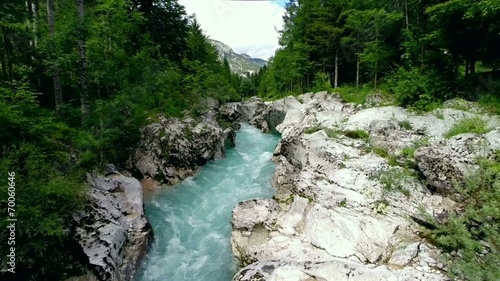 flying over mountain river (soca, slovenia)