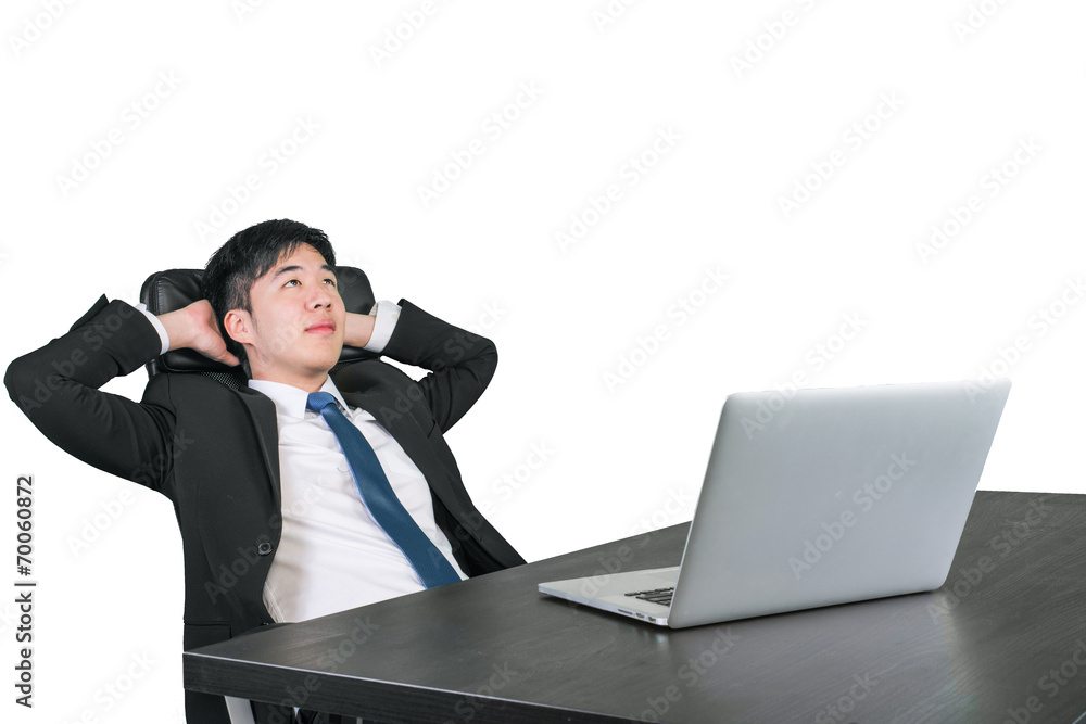 Happy smiling businessman looking up with dreaming expression at Happy smiling businessman looking up with dreaming expression at