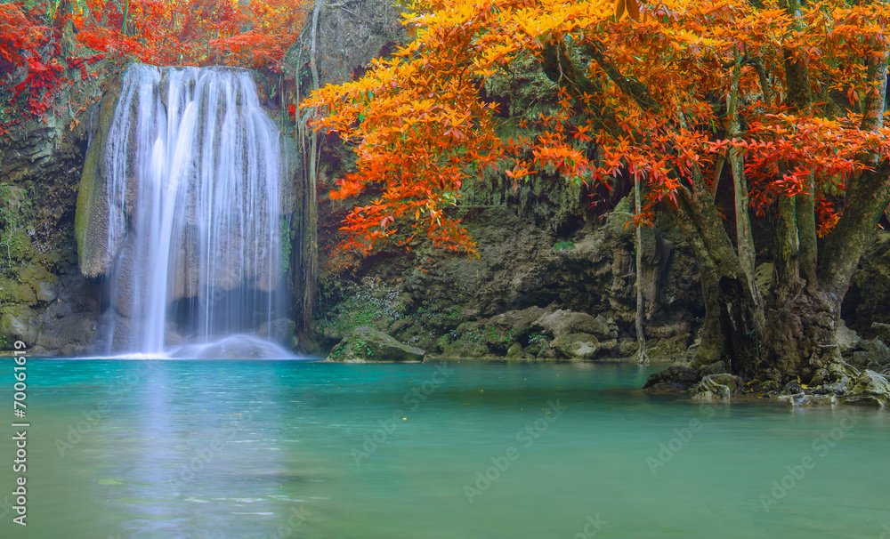Fototapeta premium Waterfall in Deep forest at Erawan waterfall National Park