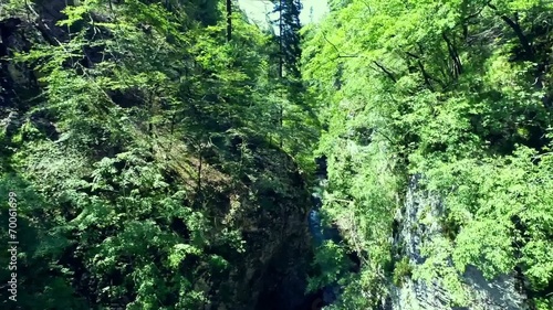 flying through vintgar gorge in the slovenian alps