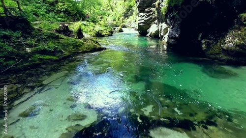 flying through vintgar gorge in the slovenian alps