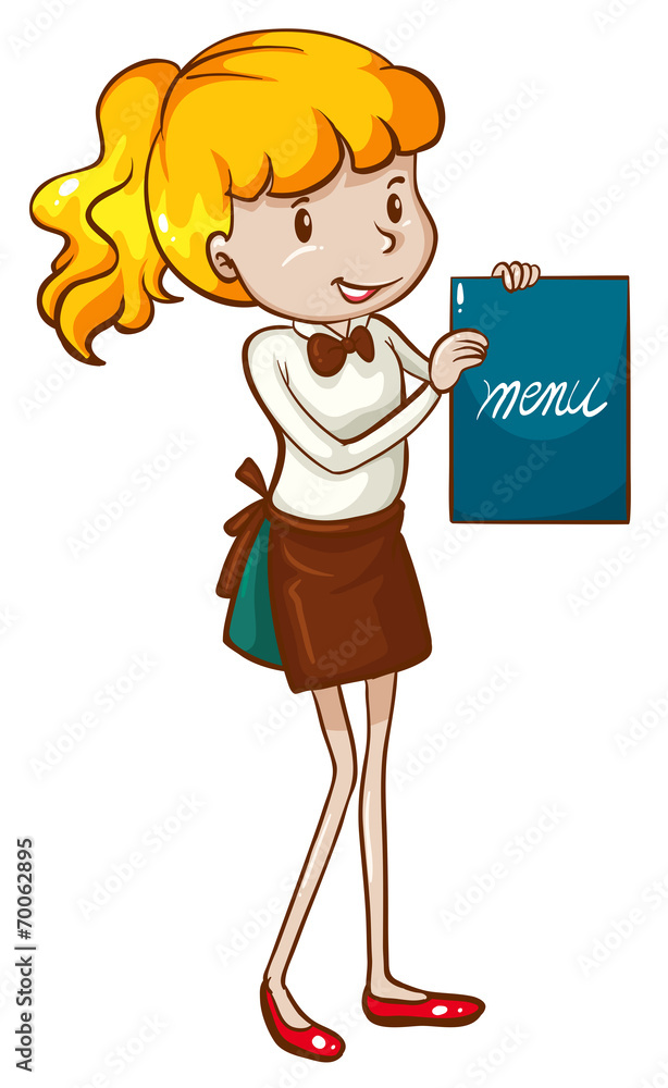 A simple sketch of a waitress holding a menu A simple sketch of a waitress holding a menu