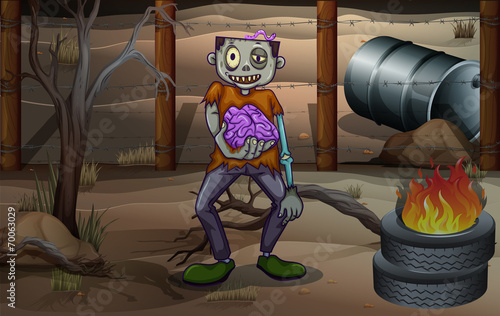 A scary zombie at the desert