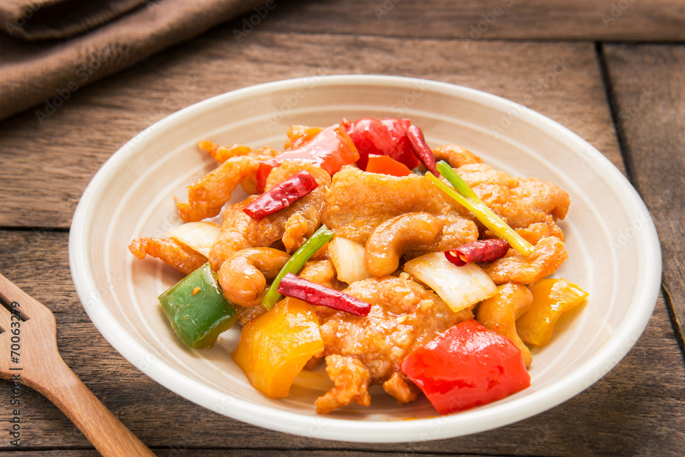 Stir fired chicken with cashew nuts, Thai food style