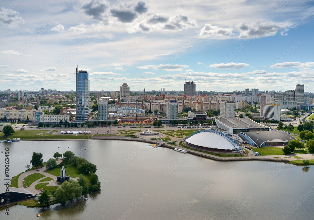 Naklejka premium Aerial surveys with helicopter photographed island