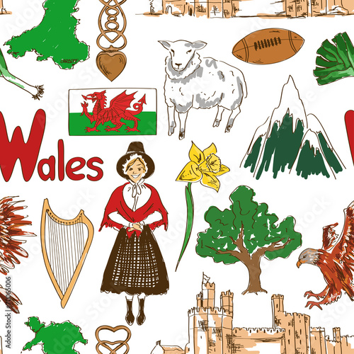 Sketch Wales seamless pattern