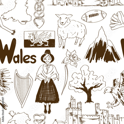 Sketch Wales seamless pattern