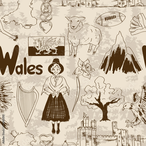 Sketch Wales seamless pattern