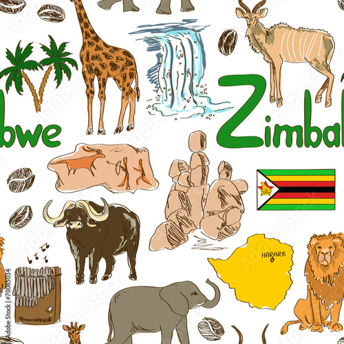 Fototapeta Naklejka Na Ścianę i Meble -  Sketch Zimbabwe seamless pattern