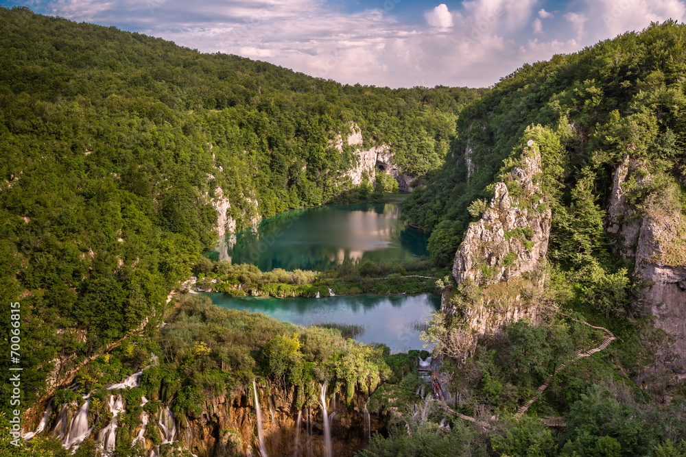 Fototapeta premium Aerial View on Waterfalls in Plitvice National Park, Donja Jezer