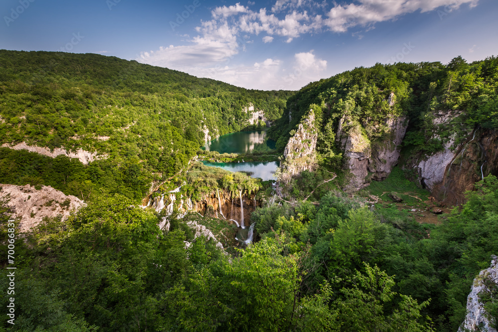 Fototapeta premium Aerial View on Waterfalls in Plitvice National Park, Donja Jezer