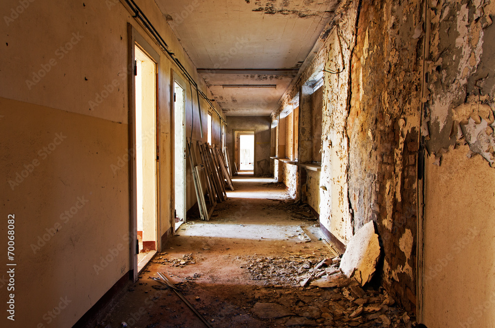 Old abandoned room and corridor of a building Old abandoned room and corridor of a building