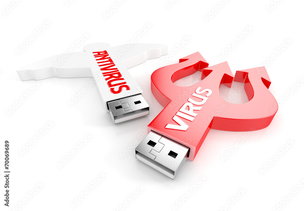 Ilustrace „usb flash drives with virus and antivirus content“ ze služby  Stock | Adobe Stock