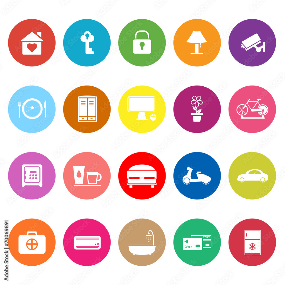 General home stay flat icons on white background General home stay flat icons on white background