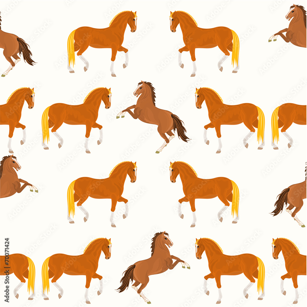 Seamless texture red horse and bay horse vector