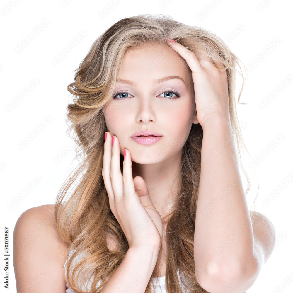 Beautiful young woman with long curly hair. Beautiful young woman with long curly hair.