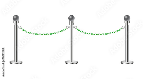 Stand chain barriers in silver design with green chain