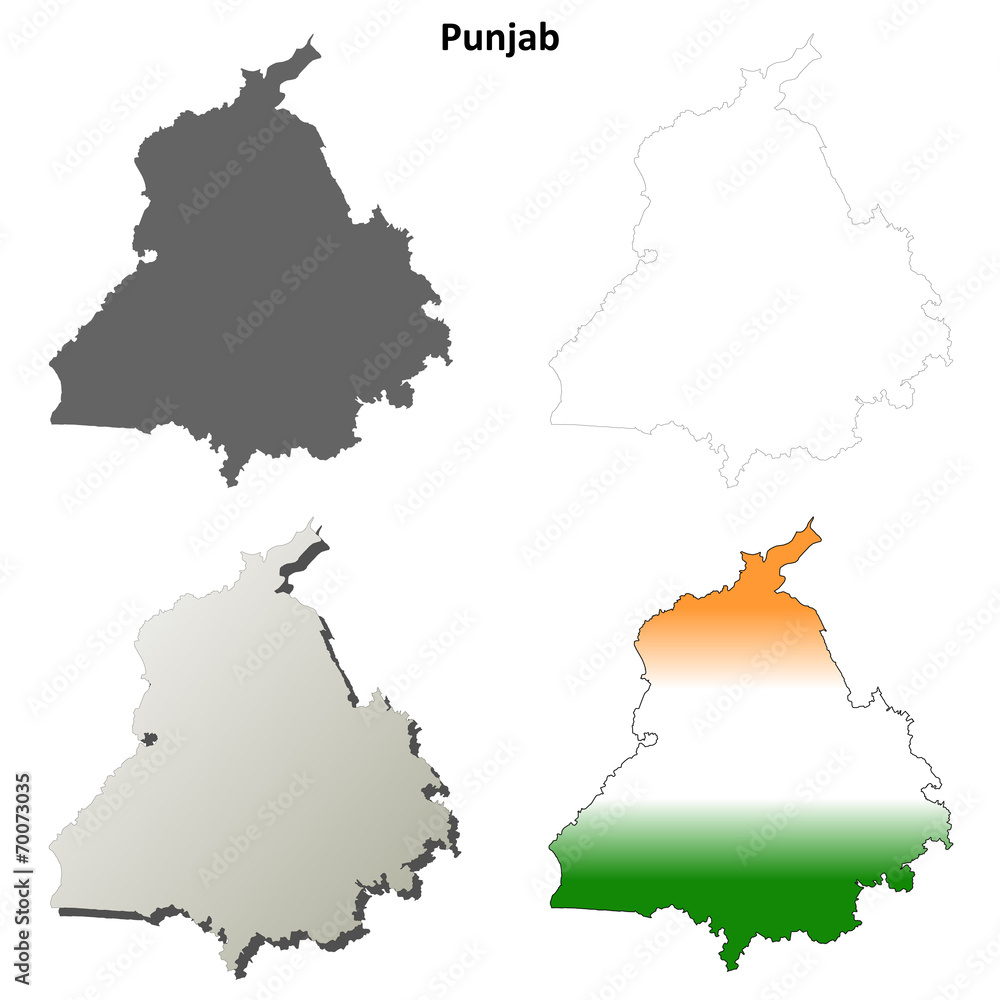 Obraz premium Punjab blank detailed outline map set