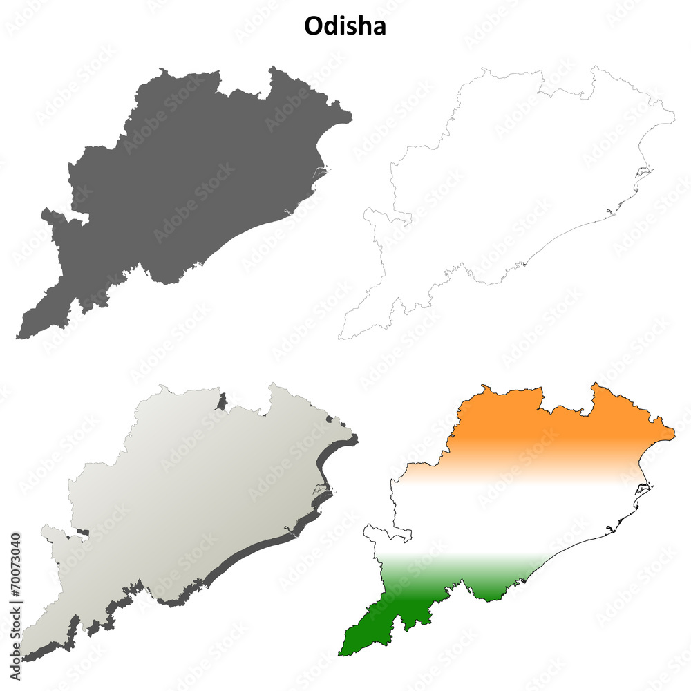 Odisha (Orissa) blank detailed outline map set