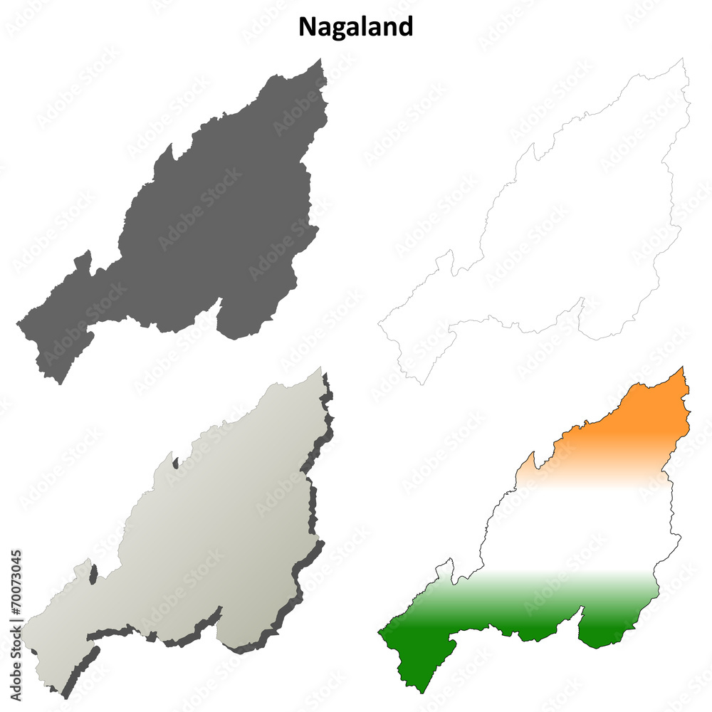 Fototapeta premium Nagaland blank detailed outline map set
