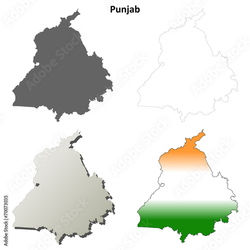 Punjab blank detailed outline map set