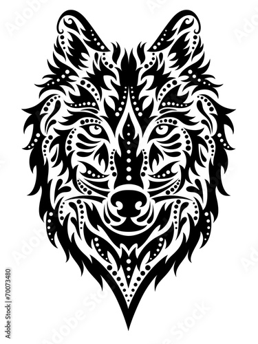Pattern in a shape of a wolf on the white background.