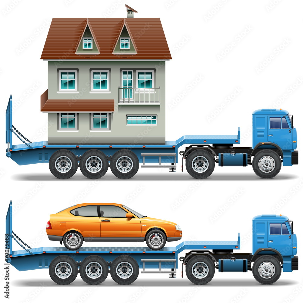 Vector Trailer with House and Car