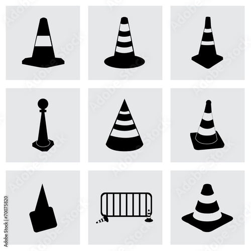 Vector black traffic cone icons set photo