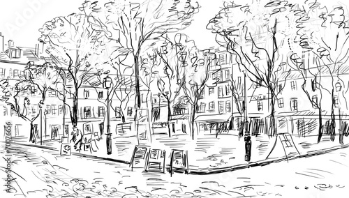 Street in paris. Eiffel tower -sketch  illustration #70076656