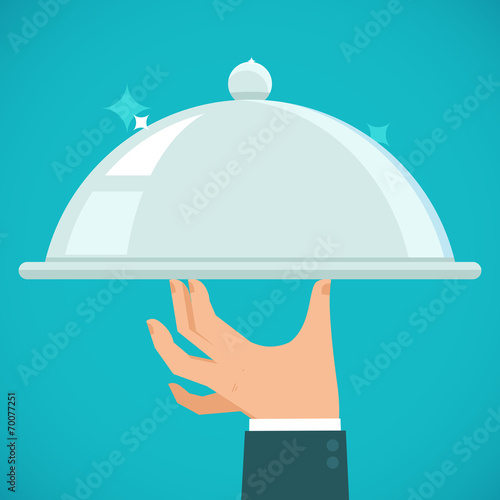 Vector waiter hand holding silver plate