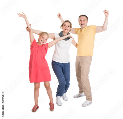 Excited Young Happy Family Jumping
