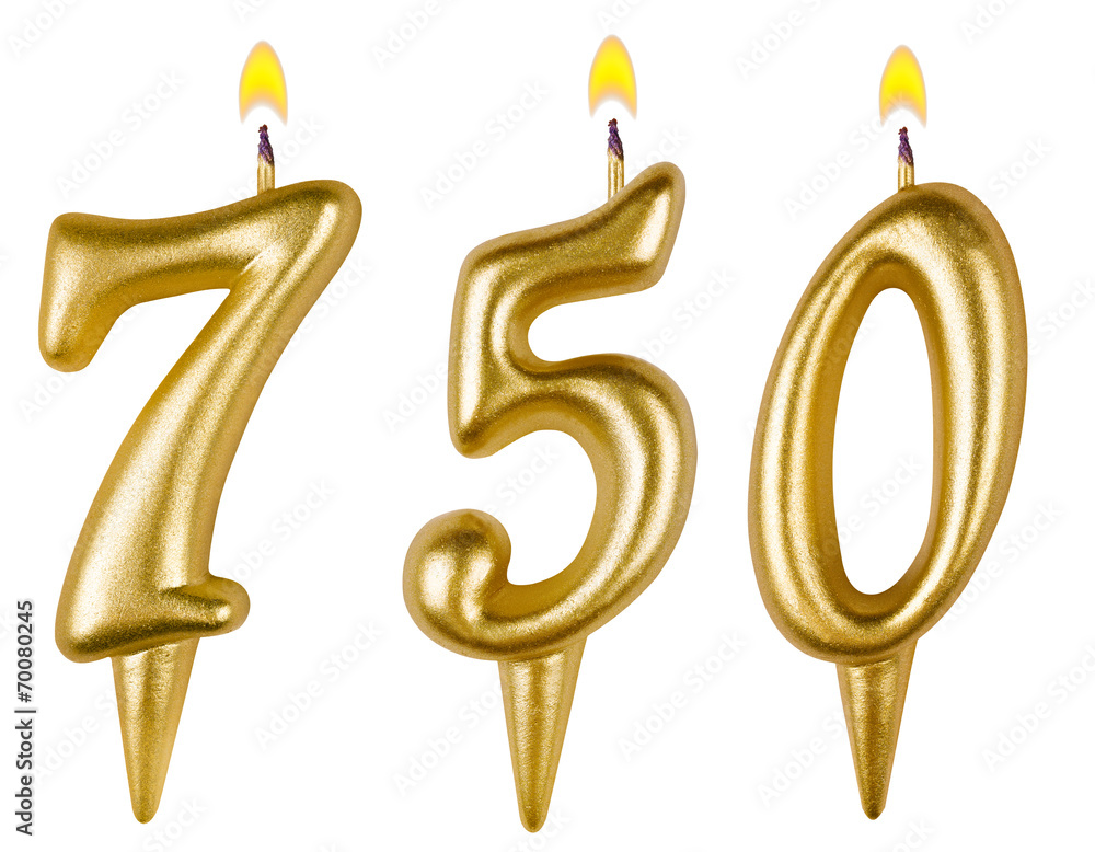 candles number seven hundred fifty isolated on white background candles number seven hundred fifty isolated on white background